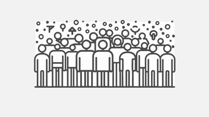 Large Group of People Team or Crowd Line Art Vector Icon