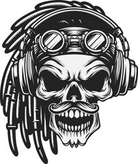 Masculine dreadlock rider skull wearing rider glasses & headphone