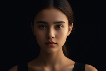 Fototapeta premium portrait of a woman with a black top and a black background