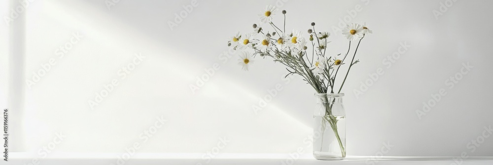Poster wildflowers in a clear glass vase with ample copy space for creative mockup design. generative ai