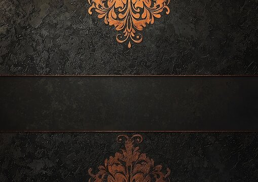 Premium restaurant gift voucher template, culinary motifs, blank amount box, sophisticated black and copper color scheme, textured background