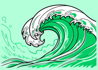 Professional Green Ocean Wave Illustration - Large Size.