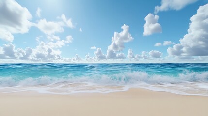 Obraz premium Summer Beach Ocean Wave Scene Turquoise Water Sandy Shore Blue Sky