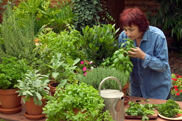 Femme et plantes aromatiques