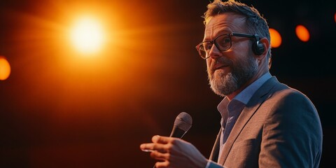 Motivational speaker delivering an impactful presentation