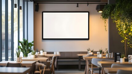 Modern Restaurant Interior Design with Blank Screen