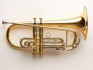 Fototapeta premium Golden flugelhorn with intricate design on white background