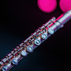 Fototapeta premium Flute glowing under vibrant stage lighting with intricate details