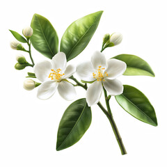 Obraz premium Realistic blooming citrus flower branch isolated on transparent background Generative Ai.
