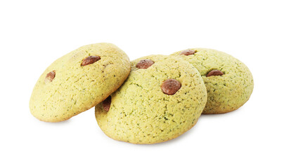 Delicious mint chocolate chip cookies isolated on white