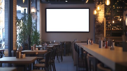 Modern Restaurant Interior With Blank Advertisement Screen