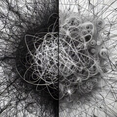 191 Chaos and Order A split image showing chaotic scribbles on o