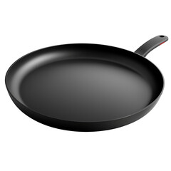 Large black frying pan with red accent on transparent background