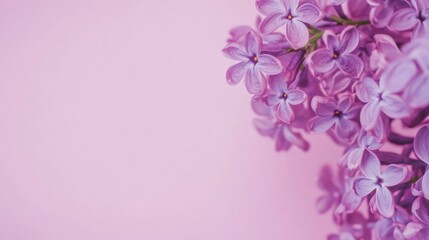 Fototapeta premium A vivid purple lilac blossom against a soft pink background, close-up shot, Minimalist style