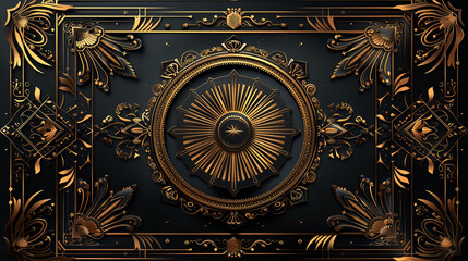 Obraz premium Golden ornate design with intricate floral motifs and geometric shapes