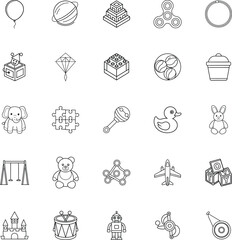 Kids Toys Icons Playful Designs, Childrens Fun, Games, Activities, Simple Line Art