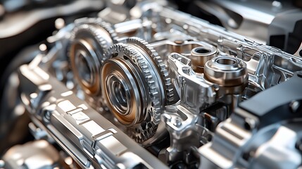 Obraz premium Closeup view of a polished engine internal mechanism