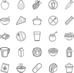Healthy Eating Icons Food, Diet, Nutrition, Wellness, Lifestyle