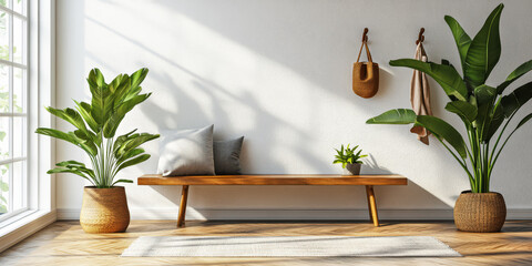 Stylish indoor living space with plants and natural light during daytime