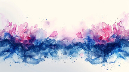 Fototapeta premium Blending blue and pink watercolor flowers on soft pastel