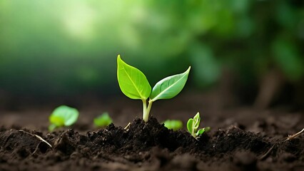 Fototapeta premium Young green leaf growing in the soil