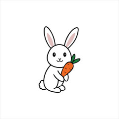 Cartoon Bunny Nibbling Carrot Modern Vector Illustration