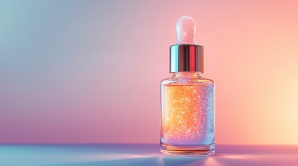 Naklejka premium Clear serum bottle with glowing contents on a softly lit background, showcasing the beauty and elegance of skincare products, perfect for wellness and cosmetic themes.
