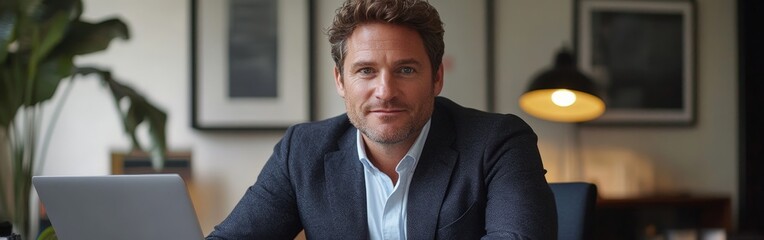 Professional man working on laptop in modern office