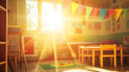 Playful Classroom with Bright Light and Colorful Decorations