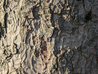 Tree bark texture with dappled sunlight