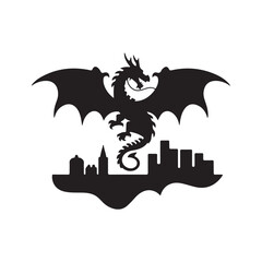 chinese new year dragon wings hand drawn tattoo icon silhouette vector art flat design