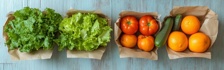 Fresh vegetables in paper bags with healthy eating concept