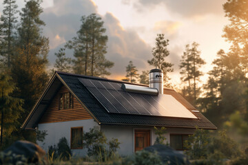 Rooftop solar water heater system enhances rural home's energy efficiency. Generative AI