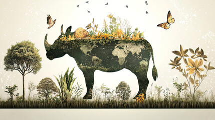 World Wildlife Day promotes sustainability. It raises awareness about species and their preservation. Together, we protect biodiversity for the future. Creative Illustration of Rhino with Nature