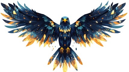 Vibrant Eagle Totem with spread wings, showcasing intricate patterns and colors, symbolizing strength and freedom in flight.