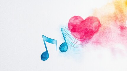 Abstract Watercolor Art Featuring Music Notes and Heart in Soft Hues with a Dissolving Effect for Creative and Inspirational Use