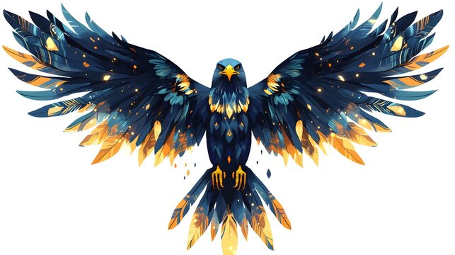 Vibrant Eagle Totem with spread wings, showcasing intricate patterns and colors, symbolizing strength and freedom in flight.