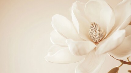 Obraz premium An elegant white magnolia on a pale ivory background, close-up shot, Minimalist style