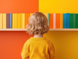 smart library concept. A child in a dedicated smart library section exploring interactive storytelling through AR-enhanced books