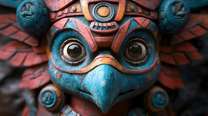 Vibrant Eagle Totem radiates strength and wisdom, showcasing intricate textures in blues and reds, symbolizing protection.