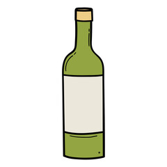 Hand drawn cartoon bottle of wine on white background.