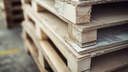 Fototapeta premium Stacked Cardboard Pallets Industrial Warehouse Storage