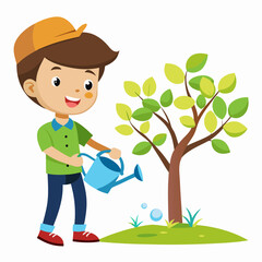 child watering the tree