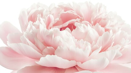An extreme close-up of a pink peony bloom with its layered petals, isolated white background, naturalistic art style
