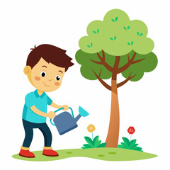 child watering the tree