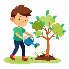 child watering the tree