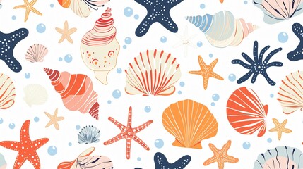 Creative Hand-drawn Sea Shells Seamless Pattern Design