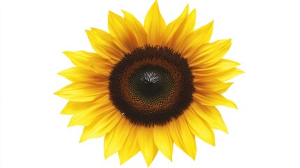 Obraz premium An extreme close-up of a sunflower's dark brown center surrounded by golden petals, isolated white background, minimalistic art style