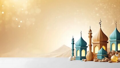 Fototapeta premium Golden Mosque Silhouette - Serene Ramadan Landscape