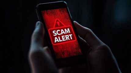 Smartphone displaying cybersecurity scam alert warning